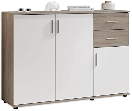 Stella Trading Bobby Kommode in Eiche Sonoma Optik, dunkel - Modernes Sideboard mit viel Stauraum für Ihren Wohnbereich - 120 x 82 x 35 cm (B/H/T)