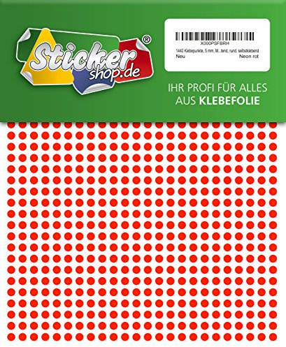 1440 Klebepunkte, 5 mm, Markierungspunkte, Punkt, PVC, Vinyl, Folie, Neon, rot, leuchtend, rund, selbstklebend