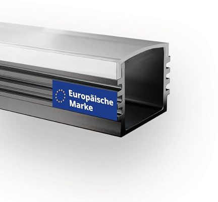 INNOVATE 2m Aluminium Profil - Alu Profil Schiene Leiste LED Streifen - U-Profile für LED Stripes LED Streifen (Alu U-Profil bis max. 12mm Breite schwarz - flache milchige Abdeckung)