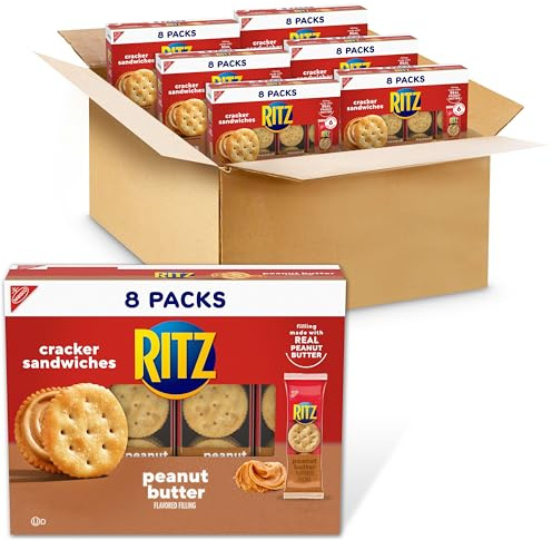 RITZ Peanut Butter Sandwich Crackers, Lunch Snacks, 48 Snack Packs (6 Boxes, 6 Crackers Per Pack)