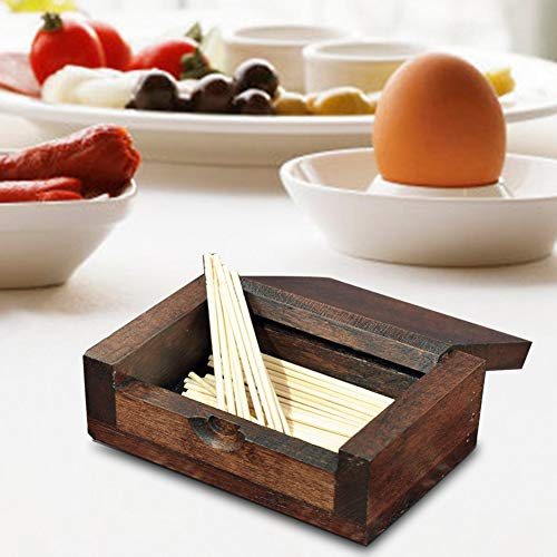 AUNMAS Wooden Toothpick Holder, Vintage Style Portable Toothpick Dispenser for Home Kitchen Travel, Antique Decorative Storage Box with Compact Design (3.5x2.2 Inches)