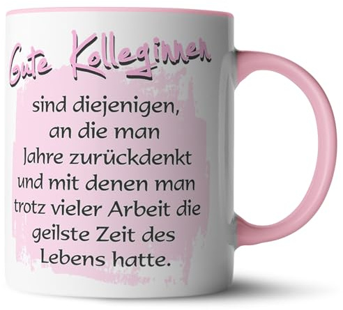 NICE-PRESENTS - Tasse - Gute Kolleginnen, geilste Zeit des Lebens - Spülmaschinengeeignet Keramik Kaffeetasse lustig Motiv, Spruch, beidseitig Bedruckt - Geburtstag, Weihnachten, Geschenkidee Rosa