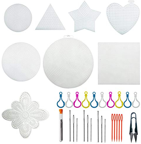 Allazone 100 Stück Stickerei aus Kunststoffnetz, 8 Formen, Blätter aus Netzstoff, Kunststoff, transparente Leinwand und Werkzeuge für Basteln, Handwerk, Stickerei, Kreuzstich