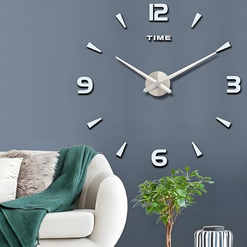 Coraltree 3D Wandtattoos Wanduhr DIY Wanduhren Dekoration Uhren für Büro Wohnzimmer Schlafzimmer Uhr Geschenk Home Dekoartikel (Silver)