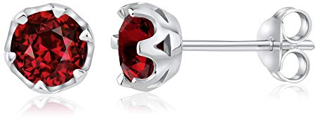 SILVEGO Damen Ohrringe aus 925 Sterling Silber mit echtem Granat 6 mm Ohrstecker