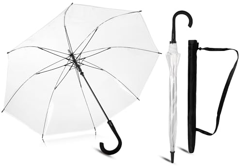 Sternenfunke Regenschirm transparent Hochzeit, Stockschirm Automatik Ø101cm | Durchsichtiger Regenschirm mit weißem Rand & Tragetasche – Hochzeitsschirm für Braut, Standesamt, Fotoshooting & Alltag