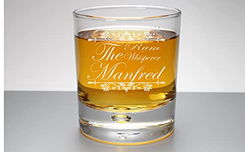 Generisch Rumglas The RUM Whisperer mit Namen personalisiert + Schieferuntersetzer (Glas und Untersetzer)