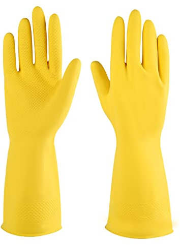 Gummi-Reinigungshandschuhe, gelb, 3 Paar für Haushalt, wiederverwendbare Geschirrspülhandschuhe für die Küche (3, klein)