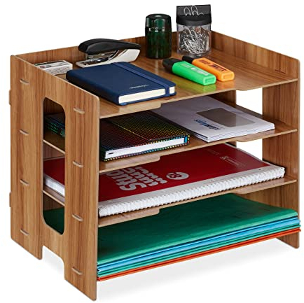 Relaxdays Briefablage, Büro Organizer aus MDF, A4 Papier, 3 Fächer, Dokumentenablage HBT: 27 x 32,5 x 25 cm, Dunkelbraun