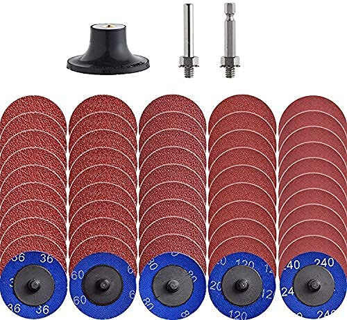 NYXCL 50 Stück Quick Change Discs Set, 2 inch A/O Sanding Discs with 1/4 Holder, for Die Grinder Surface Prep Strip Grind Polish Finish Burr Rust Paint Removal，Surface Conditioning Discs