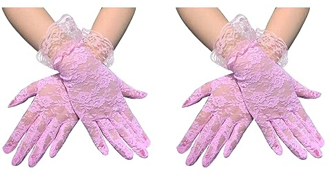 COSFAN Guanti da donna, guanti corti da sposa matrimonio Prom Tea Party, guanti vintage in pizzo floreale trasparente lunghezza del polso per le donne