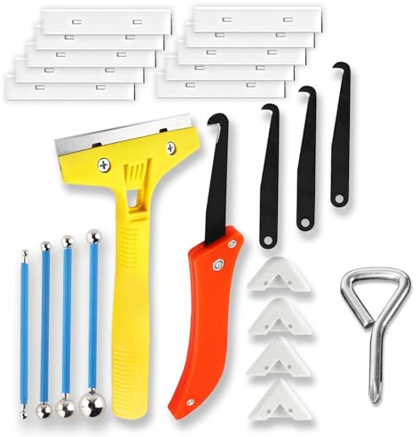 Grout Removal Tool Caulking Tools 24-in-1 Kit with Silicone Glass Glue Angle Scraper Grout Saw Blade Scraper Finishing for Kitchen Bathroom Window Sink Tile Joint - DIY Home Renovation Contractor Use