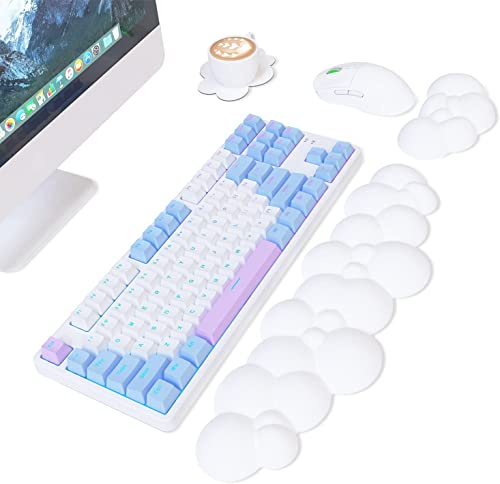 Cloud Repose-poignet pour clavier et tapis de souris Repose-poignet et ensemble de dessous de verre,mousse à mémoire de forme,antidérapant,ergonomique pour soulager la douleur au poignet-Blanc