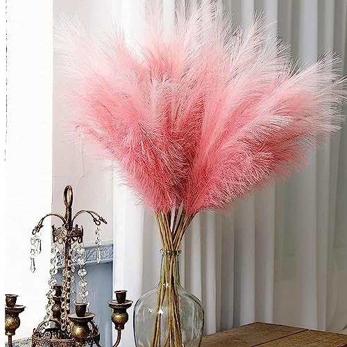GEFIRE 30 Stück Künstliche Pampasgras Farbverlauf Leuchtend Rot, 55cm Getrocknet für Blumen Arrangements Heim Decor, Flauschige Wedel