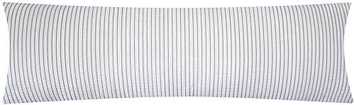 Seersucker Seitenschläferkissen-Bezug 40x145cm Streifen (BS-Streifen-Grau) | Grau Weiß - 100% Baumwolle, Überzug, Kissenbezug, Reißverschluss auf der langen Seite - Gestreift