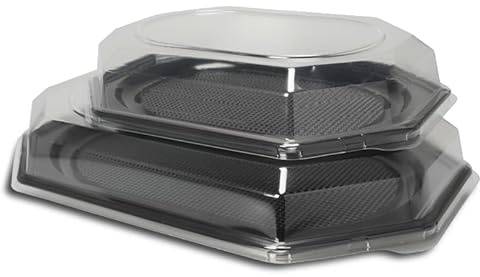 50-200 Premium Partyplatten Catering Servierplatten Buffetplatten schwarz rPET recycelbar versch. Größen zur Auswahl - Inkl. VerpackG in D (Partyplatten XL 550x360x30mm 50St.)