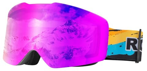 ROCKBROS Skibrille, Snowboard Brille für Herren Damen Schneebrille Anti-Fog UV-Schutz Helmkompatible Polarisierte Sportbrille Skifahren Schwarz