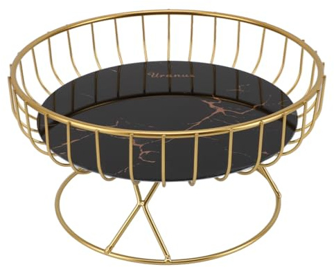 Cesta de Fruta de Metal, Soporte Redondo para Frutero para Aperitivos de Postres Vegetales (S Negro)