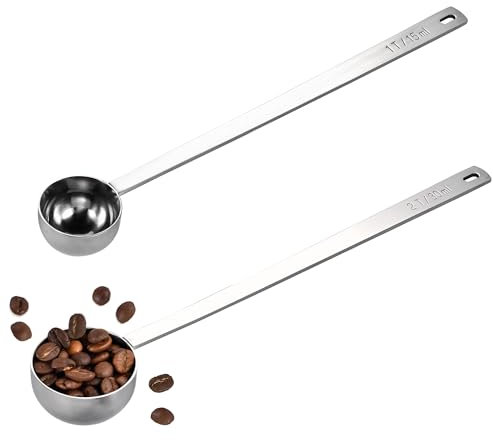 U-Taste Coffee Scoops Set of 2: 18/8 Stainless Steel Measuring Coffee Spoons with 21.5cm Extra Long Handle for Ground Coffee, Beans, Powder, Espresso, Ideal for Tall Canister, Jar (15&30ml, Silver)