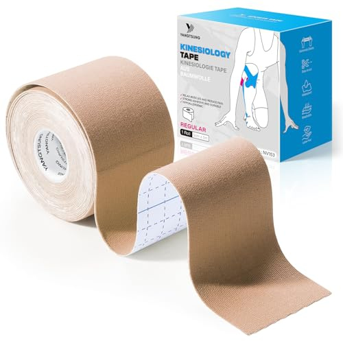 YANGTSUNG Kinesiotapes, 1 Kinesiologie Tape Rollen(5m x 5cm), Profi Physio Tape, Wasserfestes und Elastisches Sport Muskel Tapes, Medizinisches Tape für Schulter, Knieschmerzen, Ellenbogen, Schulter