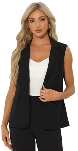 Allegra K Gilet Tailleur Donna Elegante Blazer Estivo Senza Manichea Ufficio in Lino Nero XS