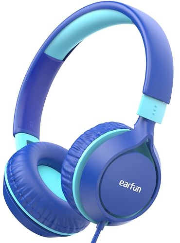 EarFun S1 Cuffie per bambini, pieghevoli, con cavo, 85 dB, suono stereo, archetto regolabile, leggere per scuola/viaggio/ragazze/PC/tablet