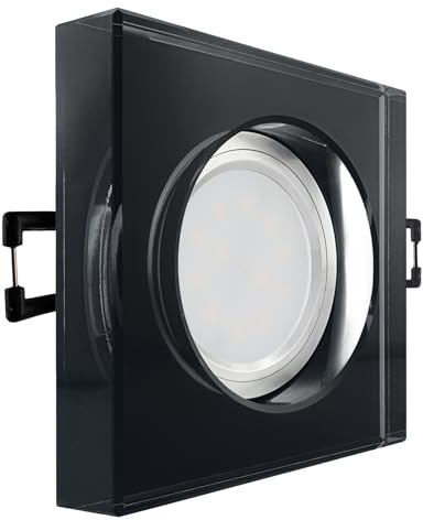 CONCEPTRUN LED Aufbau Einbaustrahler schwarz spiegelnd | quadratisch Echtglas | Lochmaß Ø 68mm - 80mm | Einbautiefe 55mm | MR16 12V Farbe 5W LED warmweiß MR16 12V