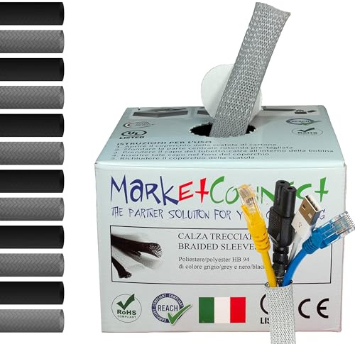 MarketConnect® Expandierbarer Kabelschlauch Ø 50mm, L 15m • Ideal für Kabelmanagement • Perfekt für Schreibtisch und TV • GRAU • INDUSTRIELL SMALL