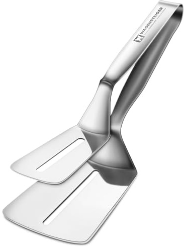 3 - in - 1 Food Grade Large Stainless Steel Spatula Tongs for Flipping or Picking up or Serving Grill Clamp Flipper Turner, Double-sided Shovel Clip for Steak, Bread, Hamburger, BBQ Buffets, Cakes