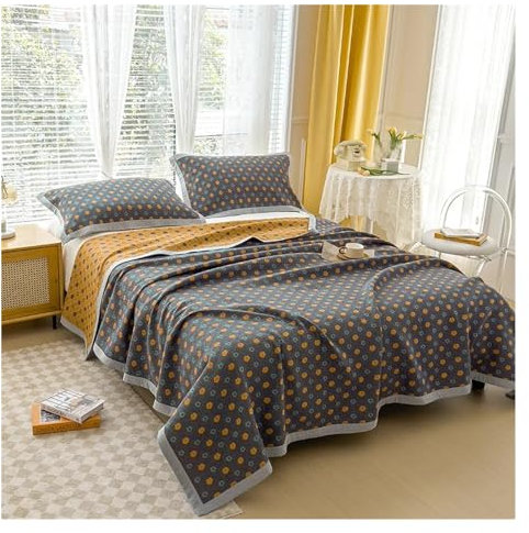 Dreilagiges Garn, Klasse A, Bezug aus Reiner Baumwolle, Decke, Handtuch, Decke, Baumwollgaze, luftiger Bezug, dünne Sofa-/Nickerchendecke, Luxusbett in Einer Tasche (C 240 x 250 cm)