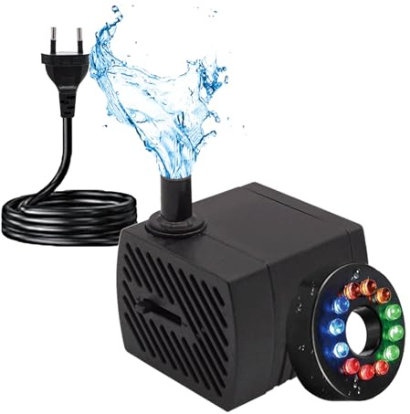 1pcs Mini Wasserpumpen,Ultra Leise Aquarium Pumpe mit 1.5m Netzkabel,350L/H, 5W,Tauchpumpe Springbrunnenpumpe Fontänenpumpe, Aquarium Teich,Garten,Brunnen. Ausgestattet mit Atemlicht