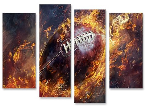 islandburner Bild auf Leinwand Nahaufnahme von American Football in Flammen, digital gemalt, umgeben erzeugt Bilder Wandbilder Poster