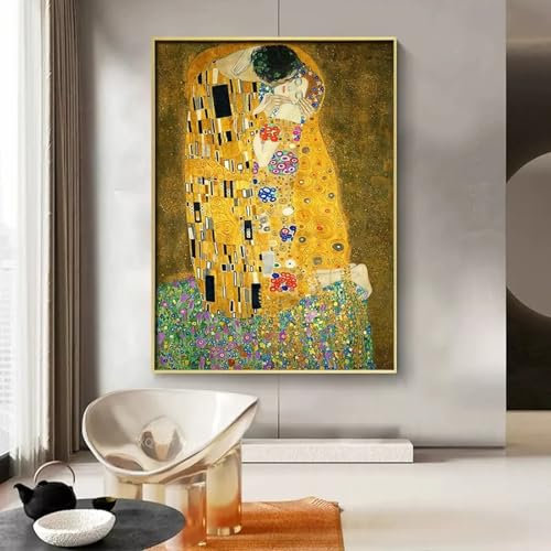 HNKDKJ Der Kuss, Adele Bloch Bauer, berühmtes Gustav Klimt-Poster, Retro-Druck, Leinwandbild, Wandkunst, Bild für Zuhause, Wohnzimmer, Dekoration, 80 x 120 cm, mit goldenem Rahmen