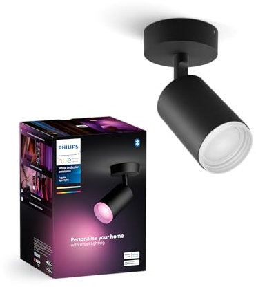 Philips Hue White & Color Ambiance Fugato Spot 1 FLG. Black 1x350lm, dimmable, 16 Million Colours, app-controllable, Compatible with Amazon Alexa (Echo, Echo Dot)