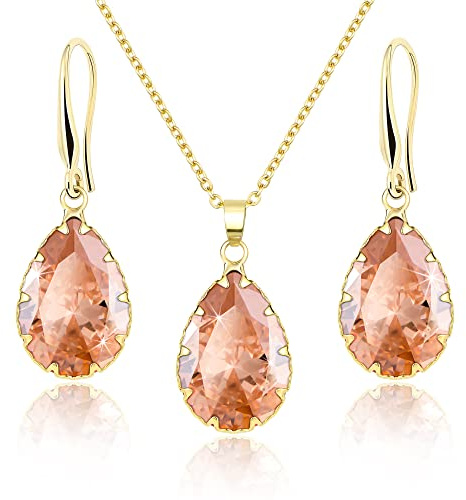 Linawe Schmuck Set, Brautschmuck Hochzeitsschmuck Braut Jewellery, Damenohrringe Ohrringe Hängend und Anhänger Kette Halskette Damen, Erhältlich in Silber, Gold und Roségold