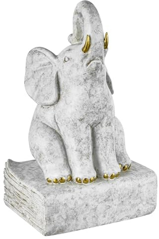Baroni Home Fermalibri in Resina, Sostegni per libri, Fermalibri Antiscivolo, Resistenti e Eleganti, Fermalibri decorativo, Design moderno, Effetto marmo, 13x11x22 cm (Elefante)