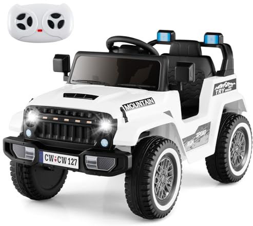 COSTWAY 12V Auto Elettrica per Bambini, Macchina Eletrrica con Doppio Motore Musica Clacson Luci LED USB, 3 Velocità 2-5 km/h, 2 Motori, Regalo per Bambini 3-8 Anni (Bianco)