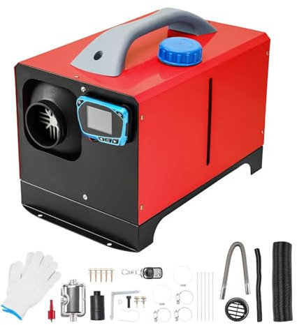 Chauffage diesel monotrou 12 V 5 kW, chauffage de stationnement adapté pour camping-car, garage, remorque de voiture, camion, bateau, camping-cars, chauffage diesel à chauffage rapide, rouge, carré