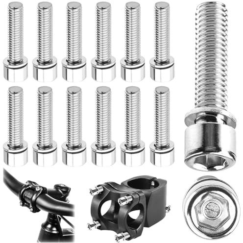 TXXATX 12 Pieces Bike Bolts M5 x 20 mm Bike Stem Fixed Screws with Washers 304 Stainless Steel Handlebar Stem Screws Silver Bike Disc Brake Caliper Bolts with 4 mm Allen Key for Road Mountain Bike