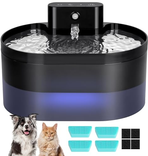 Aomig 2.2L Trinkbrunnen für Katze und Hunde Kabellos 12Pcs (Schwarz)