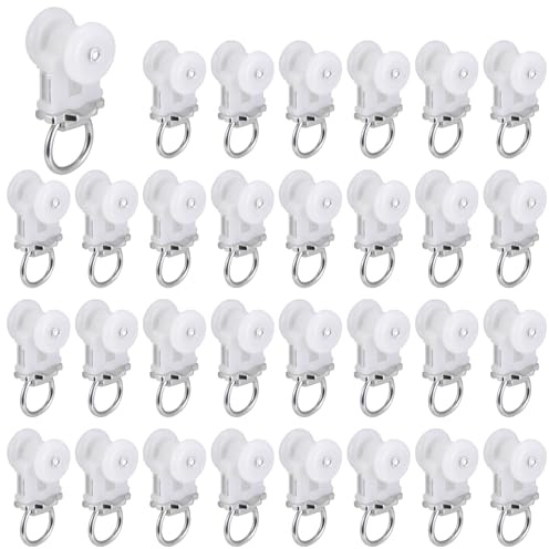 40 Pcs Curtain Track Roller Hooks Curtain Rail Ceiling Gliders Set Dual Wheel Roller Carriers for Ceiling Mounted Curtain Track