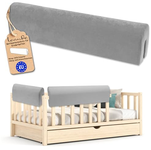 Leanbe Bettkantenschutz für Kinderbetten Kissen für bettumrandung Rausfallschutz Abdeckung Kantenschutz für Babybett (GRAU Mikrofaser, 80cm)