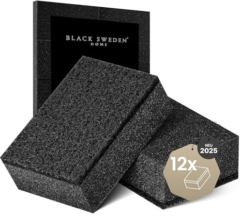 Black Sweden Home SVAMP - Spugna da cucina, 12 pezzi, colore nero, durevole e universale, utilizzabile per piatti, spugna per pulizia con tessuto non tessuto abrasivo