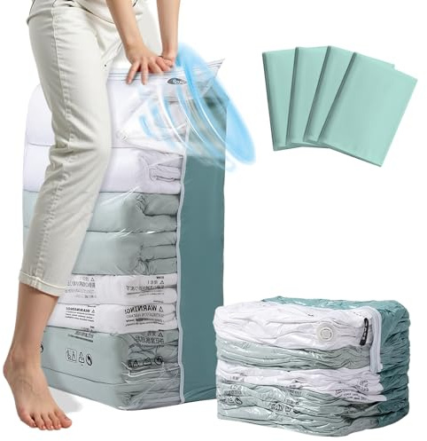 Focenat Vakuumbeutel für Kleidung, Würfel, große Kapazität (80 × 100 × 38 cm), wiederverwendbar, Vakuum-Aufbewahrungsbeutel, für Kleidung, Bettdecken, Kissen, 4 Stück