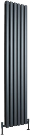 MILANO Anthracite Vertical Double Oval Panel Aluminium Radiator 1800x360mm