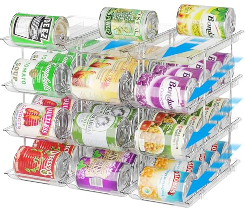 BingoHive Can Organiser for Cupboard Stackable 4 Tiers Can Storage Pantry | Automatic Rolling Food Can Soda Can Organiser for Cupboard Kitchen Pantry Cabinet Fridge holds 36 Cans Rack Clear Combinable
