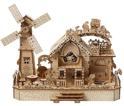 RZARDFLAMR 3D Wooden Animals Cottage Model Kit, Creative DIY Craft Miniature House with Rotating Windmill & Fine Details, Rustic Collectible Home Decor & Gift for Adults Hobbyists Teens (174PCS)