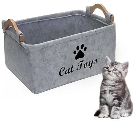 Suupii Grey Storage Box Cat Toy Boxs, with Handles Storage Baskets, for Organizing Pet Items and Organizing Other Items Need Stored, Small Storages Boxs Fit Cat Dog Toys