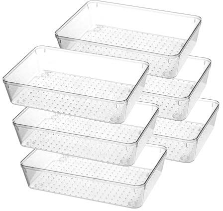 BLUE BAZAAR 6 Pack Clear Stackable Storage Organizers for Kitchen Office | Clear Storage Units for Utensils, Cosmetics and Makeup, Stackable Space-Saving Organizer for Everyday Items