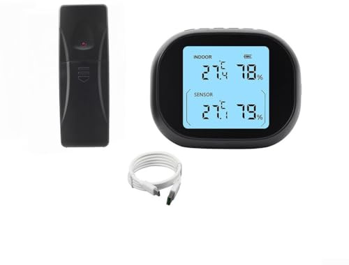 Termómetro e higrómetro inalámbrico recargable estación meteorológica digital con monitoreo de temperatura y humedad interior y exterior, carga USB (uno a uno)